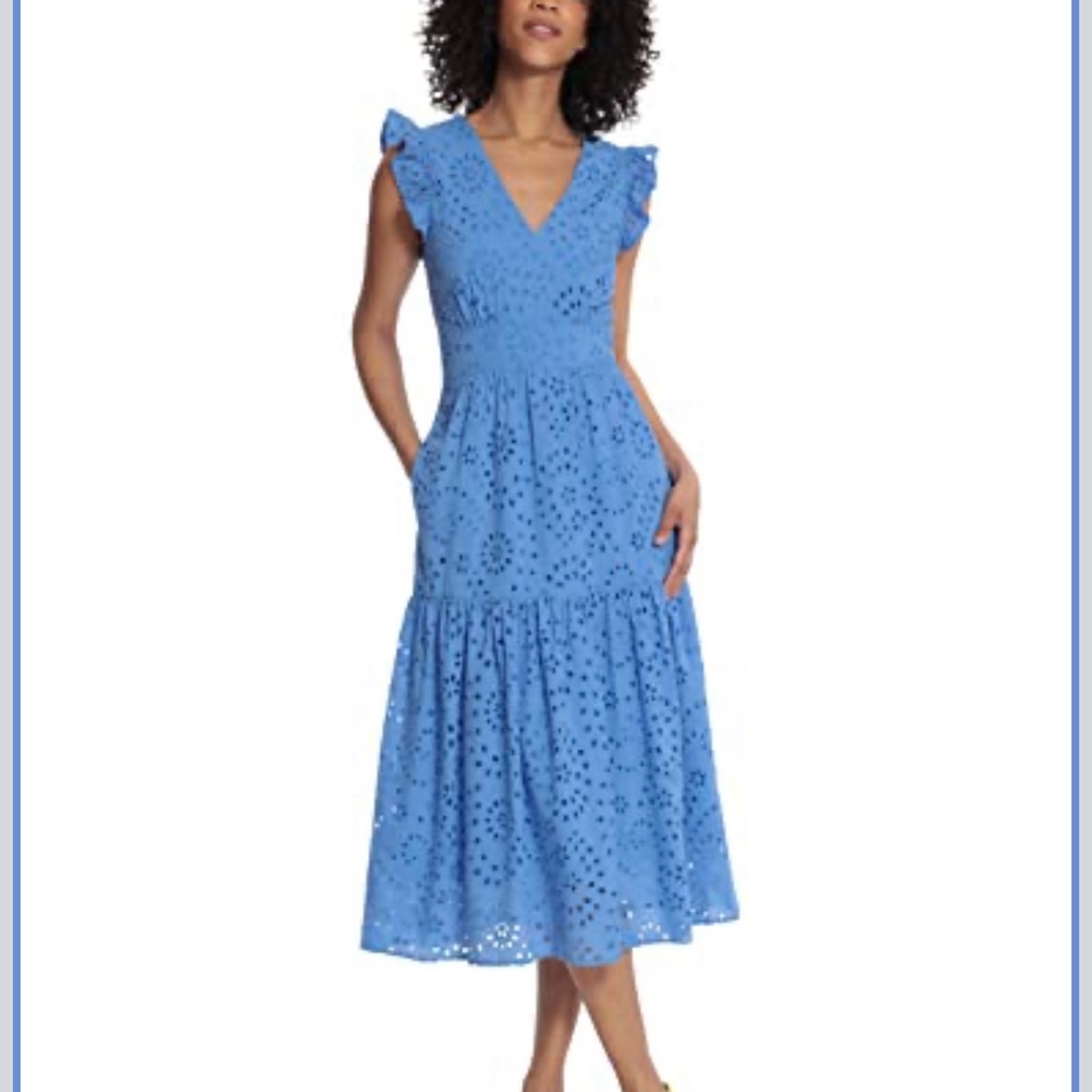 Maggy London Blue Eyelet Midi Dress